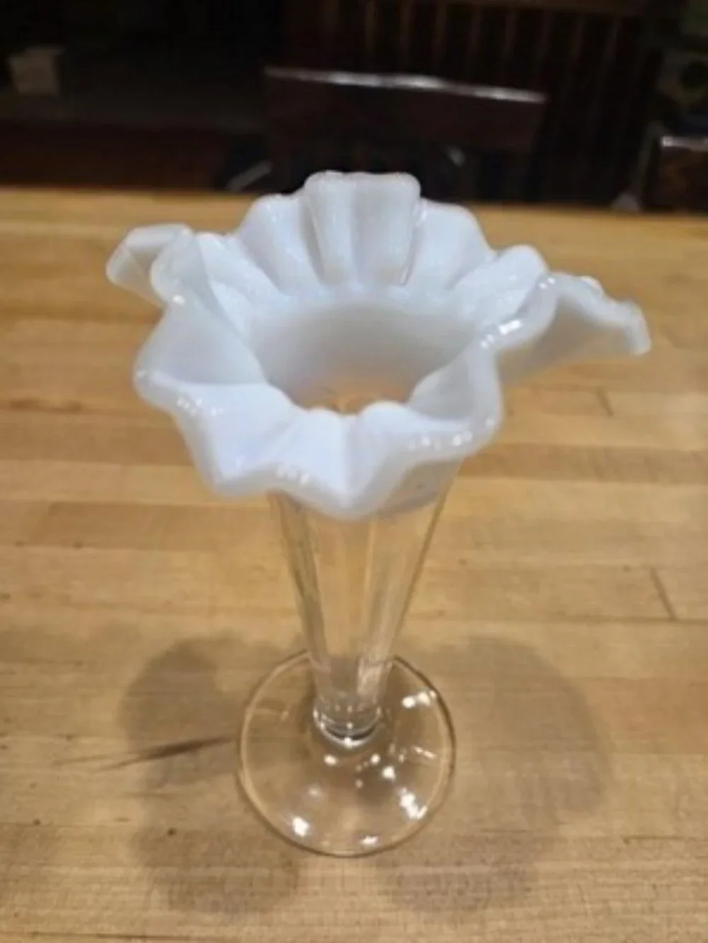 Vintage 1930s Jefferson Glass Opalescent Ruffled Rim Bud Vase Fenton Style